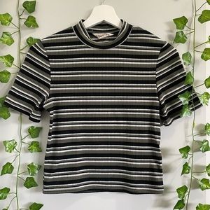 Mock neck striped top